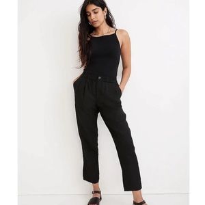 Madewell Women's Black High Rise Linen-Blend Track Trousers Pants